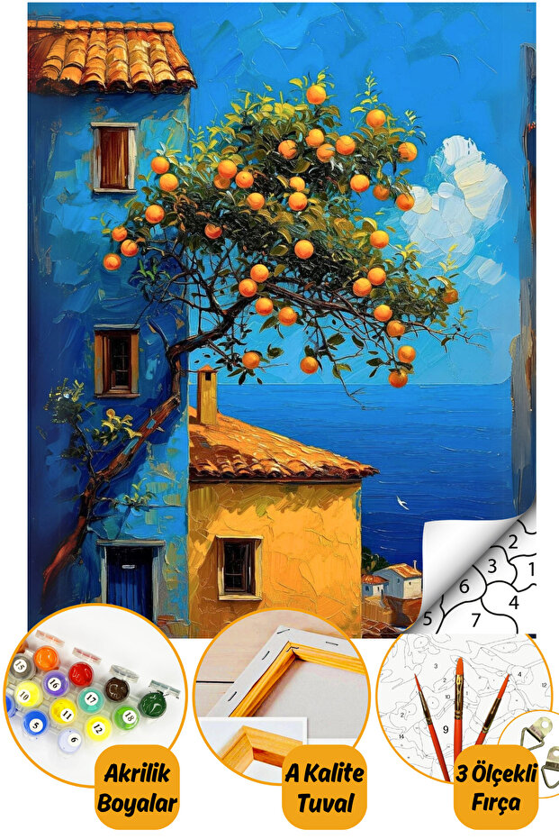Sayılarla Boyama Numaralı Tuval Seti Fırça Boya Dahil 40x50cm Manzara - 1