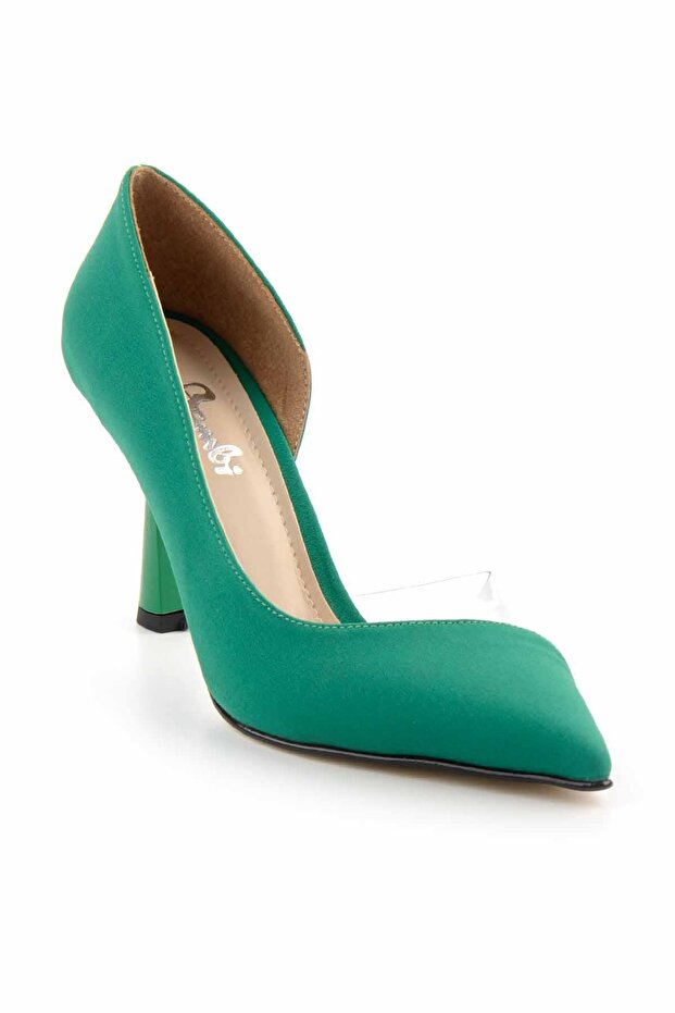 Matowe zielone damskie klasyczne buty na wysokim obcasie K01992000938 - 3