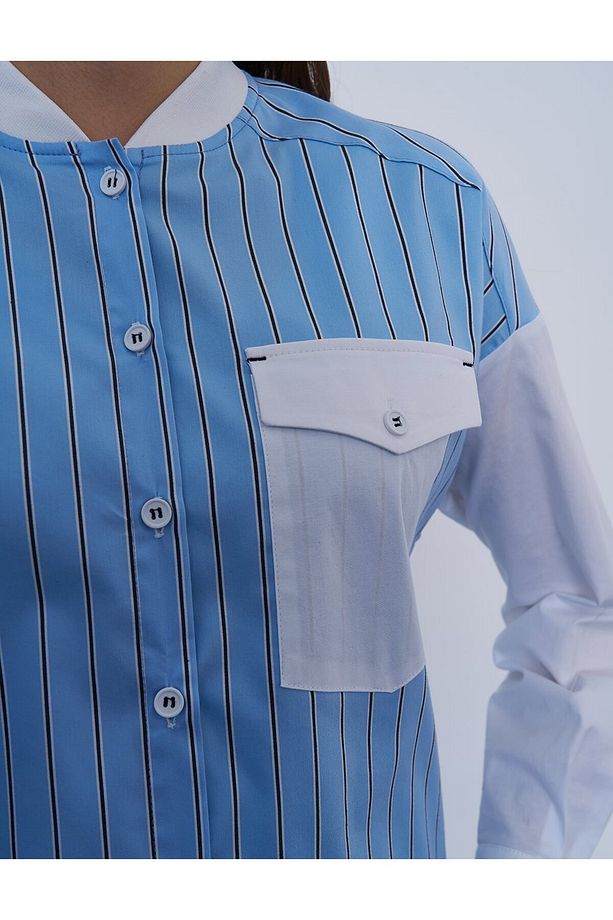 Tek Cepli Poplin Tunik Mavi - 7