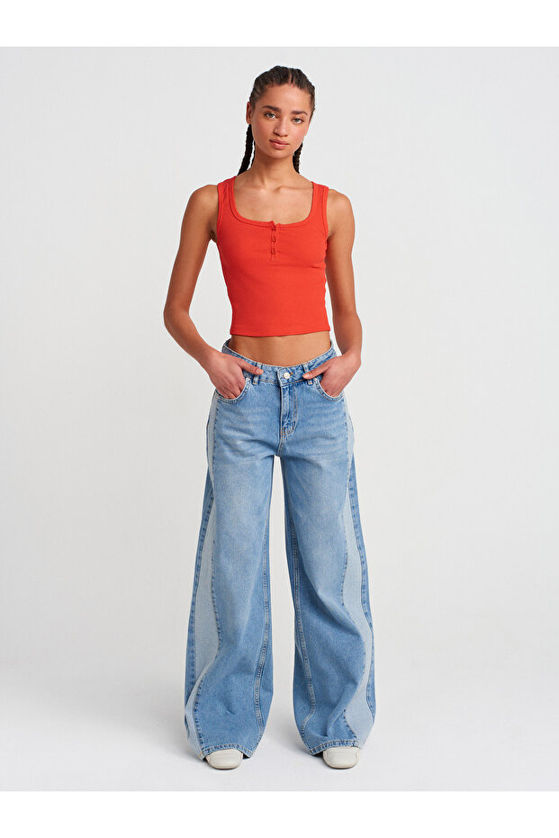 20983 رقبة مربعة بأزرار - أحمر - 4