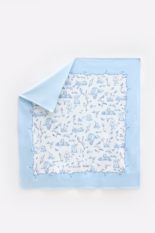 100% Cotton Reversible Blanket - Toile De Jouy / Blue - 2