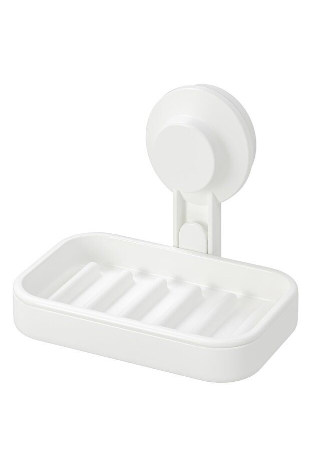 TISKEN Soap Dish (WHITE) with Suction Cup for Bathroom Organization