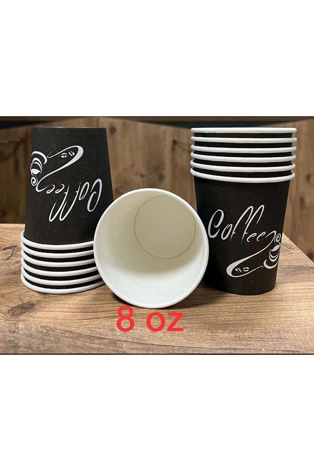8 Oz Siyah Kapaklı Karton Bardak Kahve Çay Kağıt Bardak 250 ml - 50'li - 2