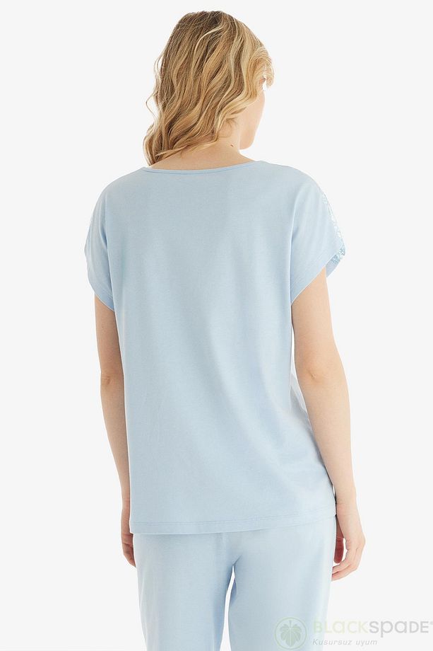 Kadın Premium Kısa Kol Mavi Pijama Takımı C6T4N8O15 - 4