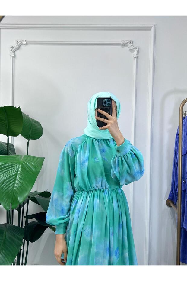 OMUZ TÜL DETAYLI ELBİSE - 2