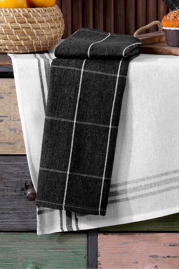 4'lü Mutfak Havlusu Seti & Alman Peçetesi 50x70 Cm % 100 Pamuk Ve Yıkanmış Büyük Kareli - 2