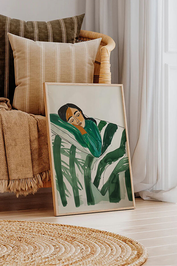 One Piece Wooden Framed Decorative Painting Relaxingwoman
