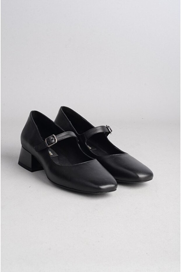 Select 25106602 genuine leather belt heel women's shoe (heel height: 3.5 cm) black