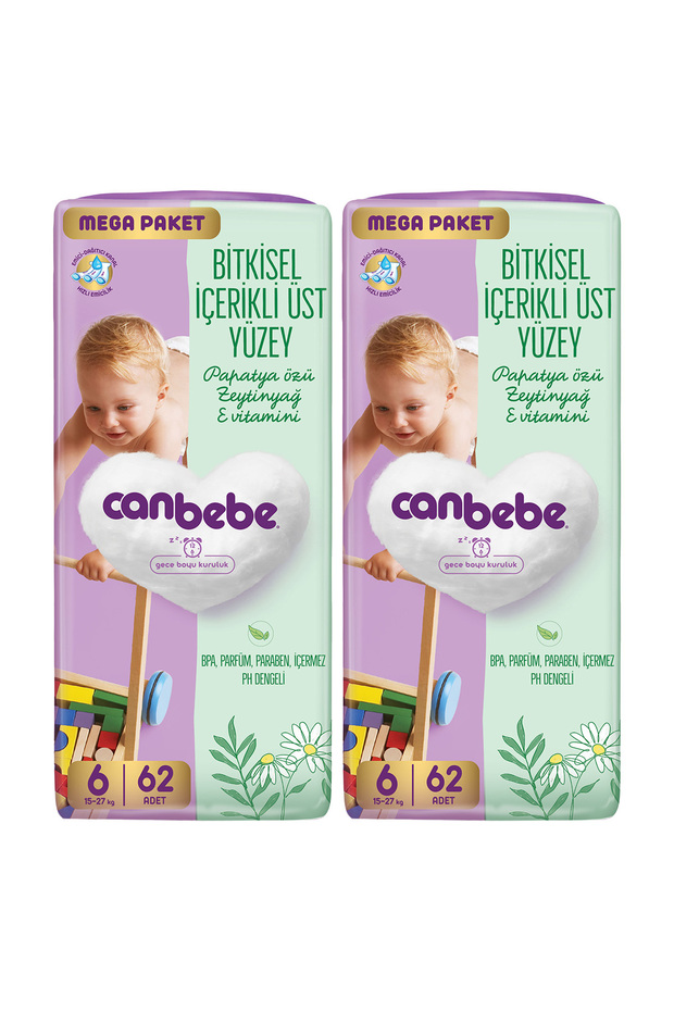 Baby Diapers Mega Pack Size 6 XL (15-27kg) 62 Pcs X 2 Pcs