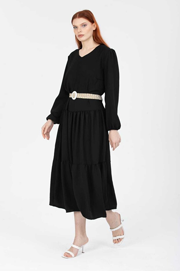 Rochie de in cu mânecă lungă cu curea - 1