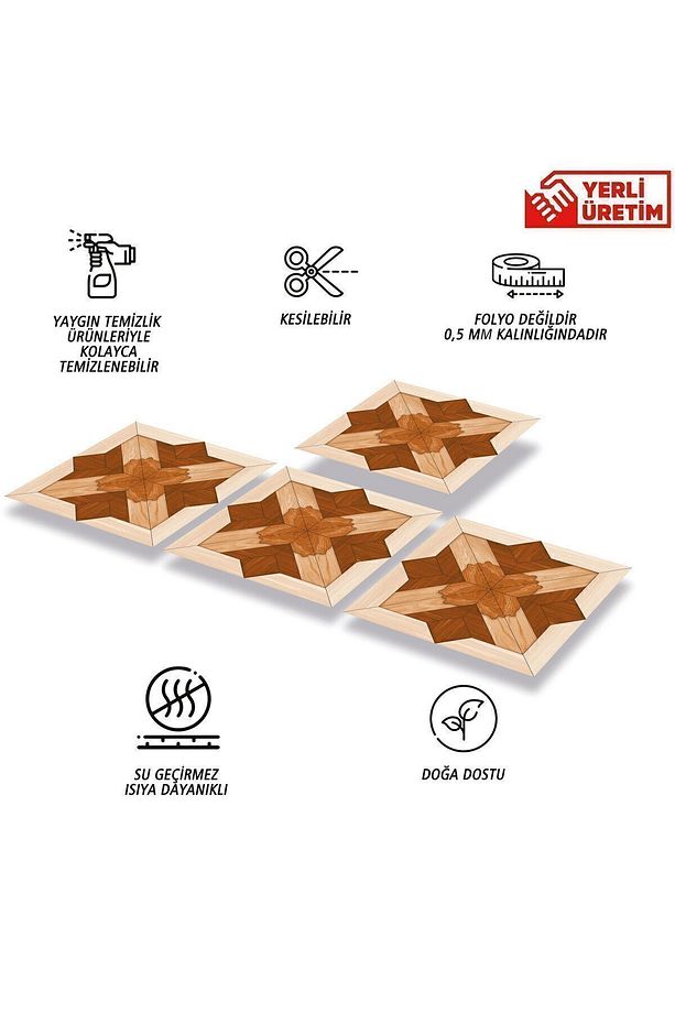 Kendinden Yapışkanlı Ahşap 002 Desenli Pvc Karo 30x30 Cm (33 ADET) 3m2 - 2
