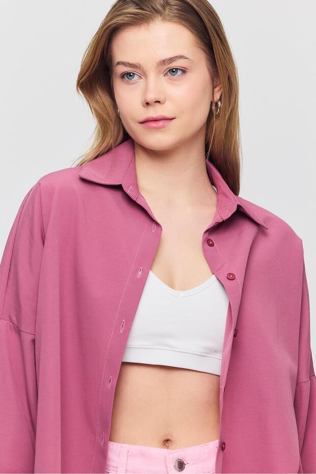 Violet Relaxed Fit Rahat Kesim Basic Gömlek - 6621a - 4