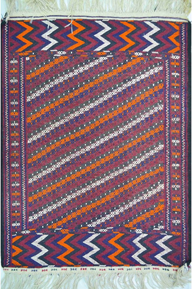Hand-Woven Wool Burgundy and Orange Color Turkmen Rug 103X124 cm (1.28 m²)