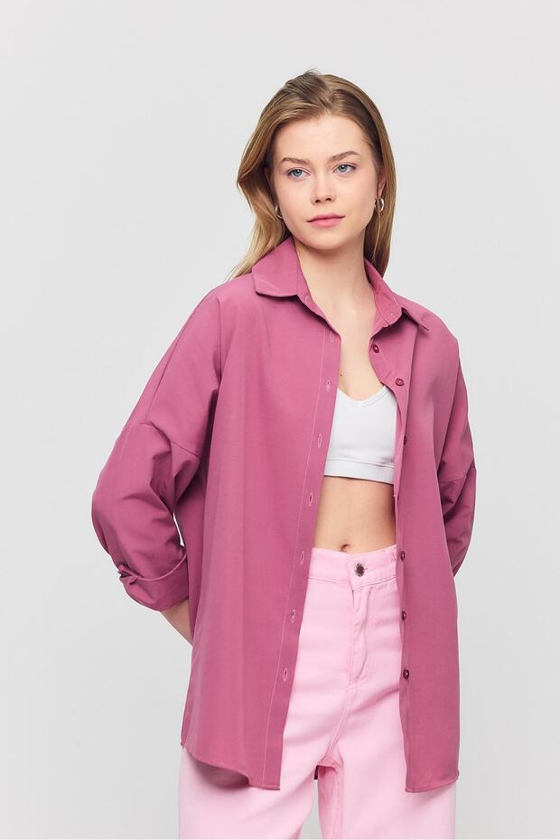 Violet Relaxed Fit Rahat Kesim Basic Gömlek - 6621a - 7