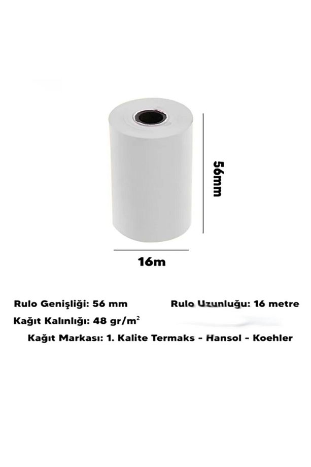 56mm x 16m Termal POS Rulo Kağıt Termal Yazıcı ve Yazar Kasa İçin Uyumlu Net Kalıcı Baskı 10 Adet - 2