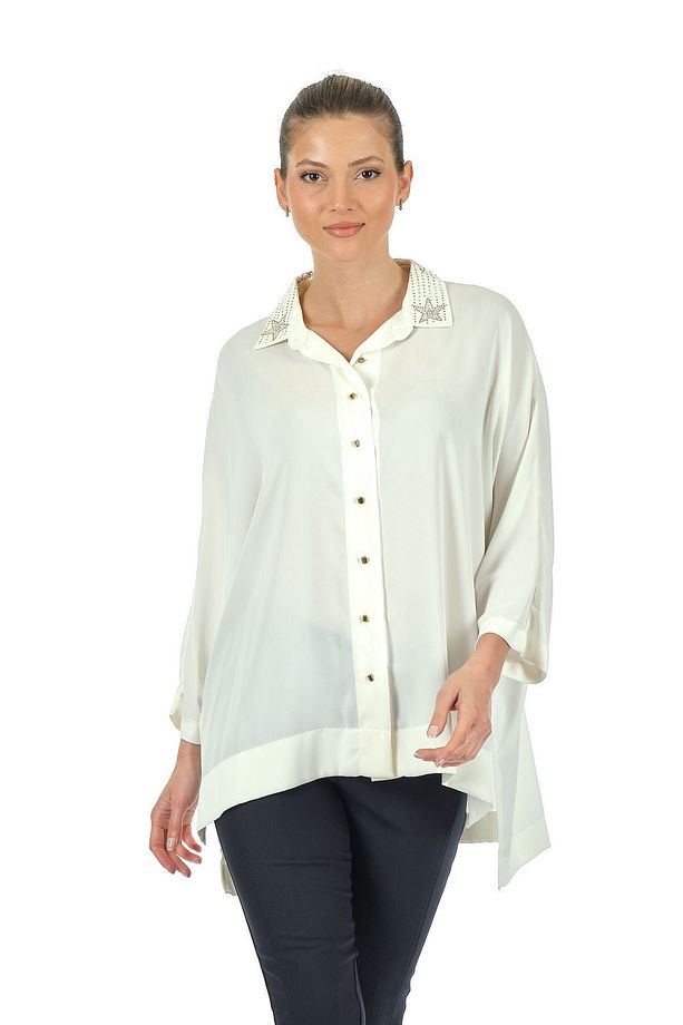 Twomail Oversize Minimalist 3/4 Kol Şifon Gömlek - Günlük Kullanım - 2