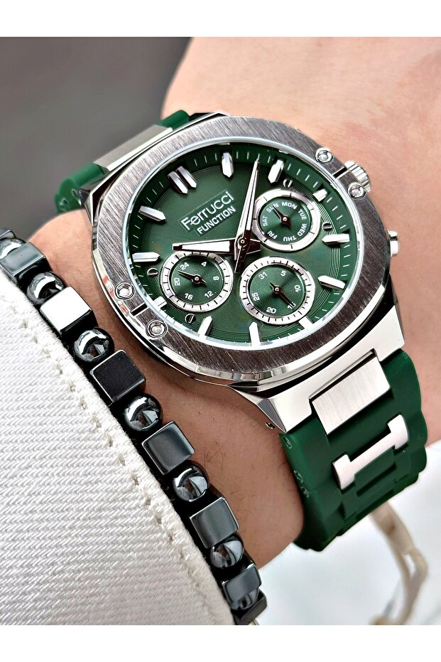 Ferrucci̇ Function Silicone Men's Wristwatch with Green Dial and Green Cord