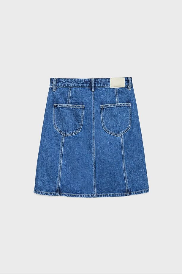 Çift yırtmaçlı denim midi etek - 6