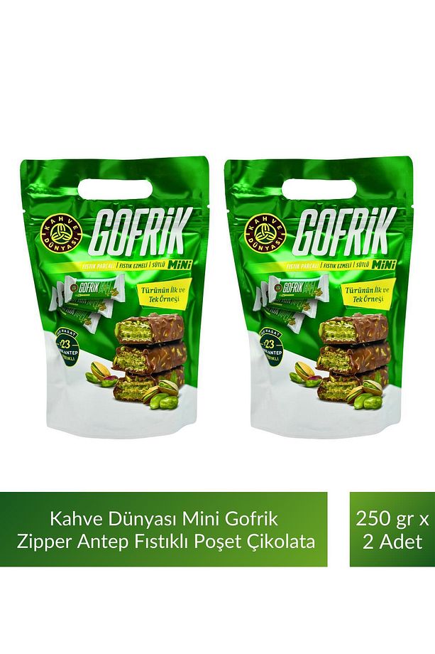 Kahve Dünyası Mini Gofrik Zipper Antep Fıstıklı Gofrik Poşet Çikolata 250 gr x 2 Adet - 1