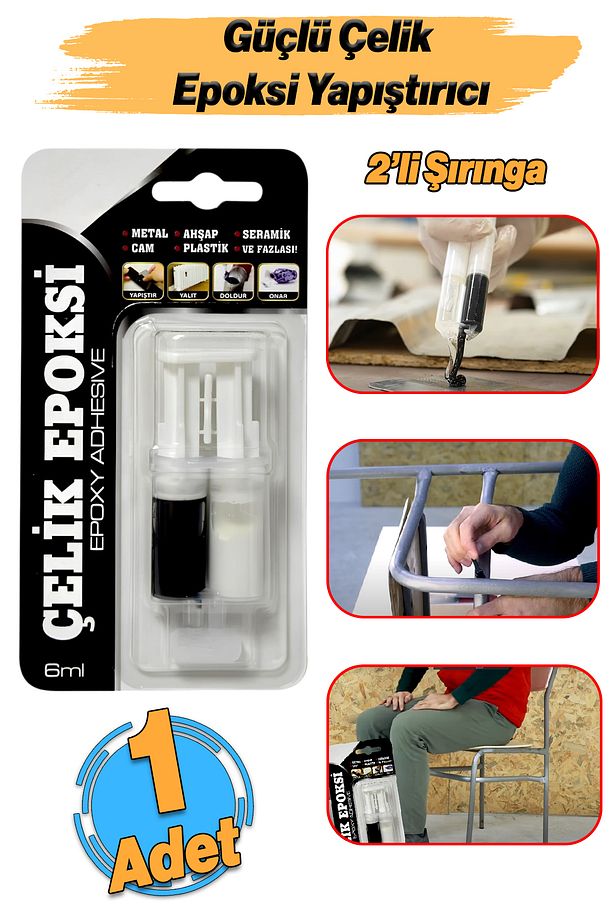 Güçlü Çelik Epoksi Yapıştırıcısı 6 ml Metal Plastik Seramik Cam Çelik Yalıtım Onarma Doldurma - 1
