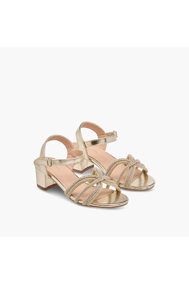 Flora Bella Embellished Block Heel Sandals with Hook and Loop Closure - 1