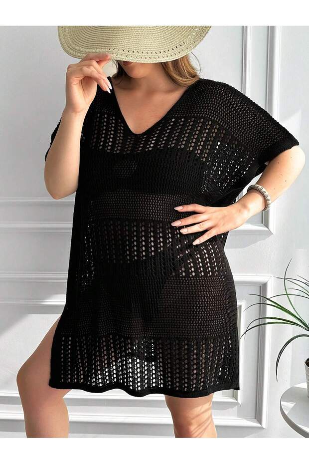 فستان شاطئ مخرم مقاس كبير - 7