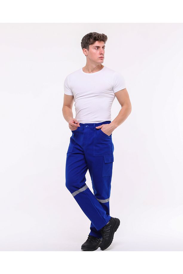 7/7 Gabardin Kışlık Saks Mavi Işçi Pantolonu Kalın Reflektörlü Iş Pantolonu - 3
