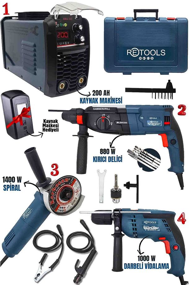 ELEKTRİKLİ 4’LÜ SET (3’LÜ SET ELEKTRİKLİ + KAYNAK MAK. 200 AMPER) - 1