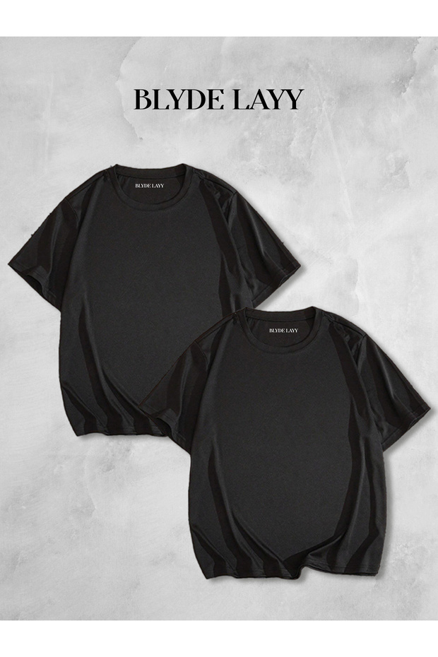2-Piece Black-Black Oversize Fit Plain Unprinted T-Shirt
