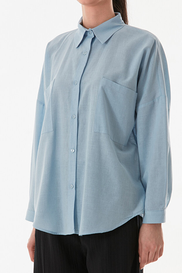 Basic Çift Cepli Oversize Gömlek - 7