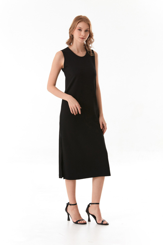 Basic Yırtmaçlı Modal Elbise - 5