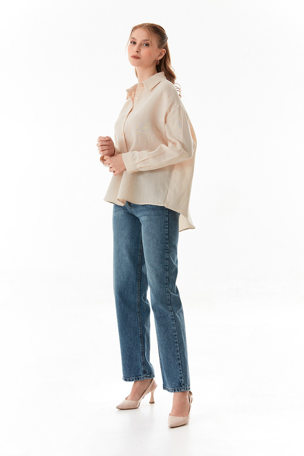 Basic Düğmeli Salaş Gömlek - 3