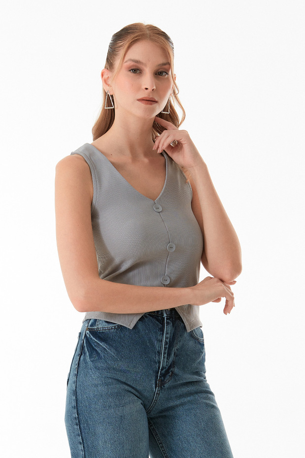 Basic Fitilli Düğmeli Yelek - 4