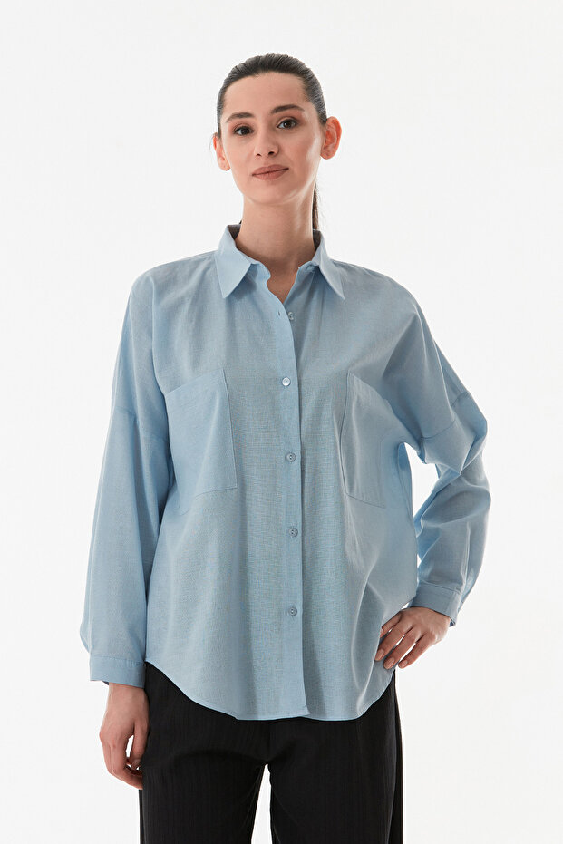 Basic Çift Cepli Oversize Gömlek - 1