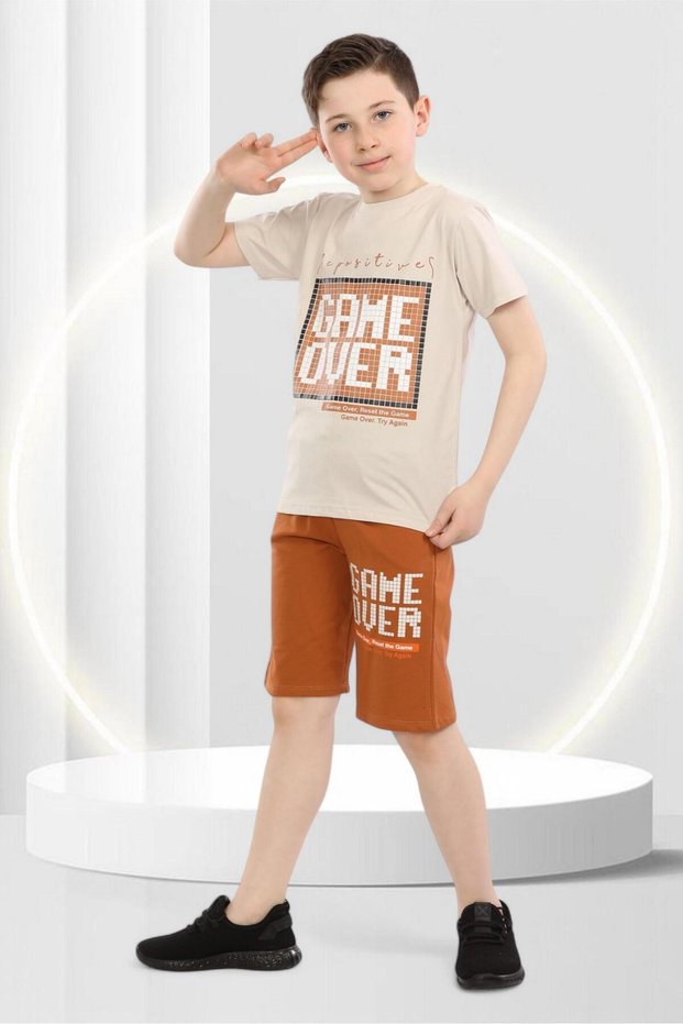 Game over Printed Summer Children's Short Sleeve Shorts Crew Neck T-Shirt Bottom Top Set