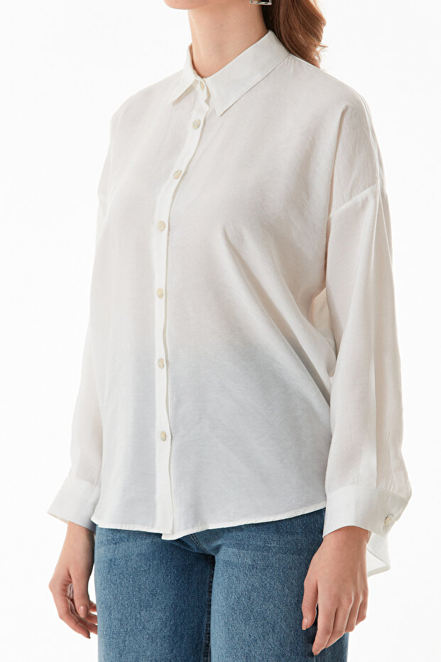 Basic Oversize Arkası Uzun Düğmeli Gömlek - 7