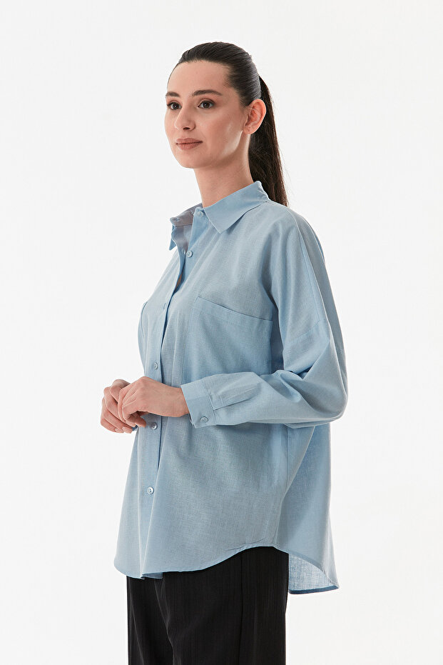 Basic Çift Cepli Oversize Gömlek - 3