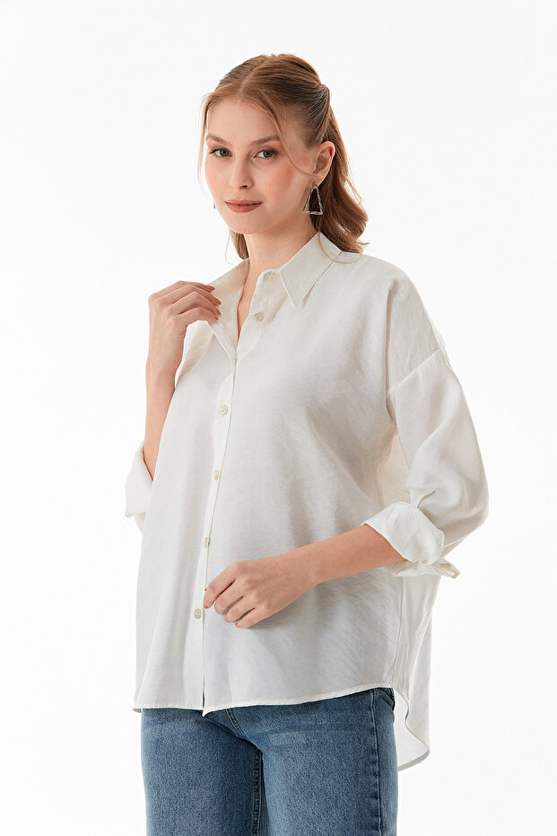 Basic Oversize Arkası Uzun Düğmeli Gömlek - 1