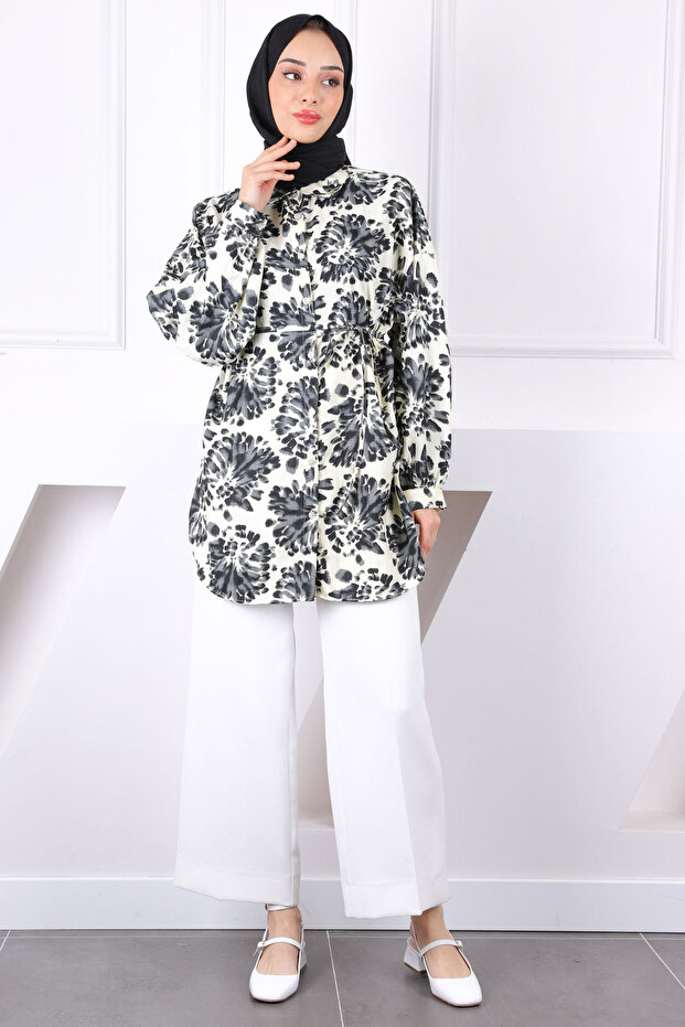 قميص أسود منقوش بأزرار - 3