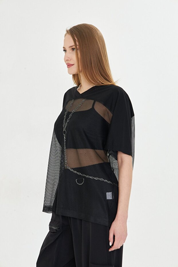 SİYAH FİLE BLUZ - 5