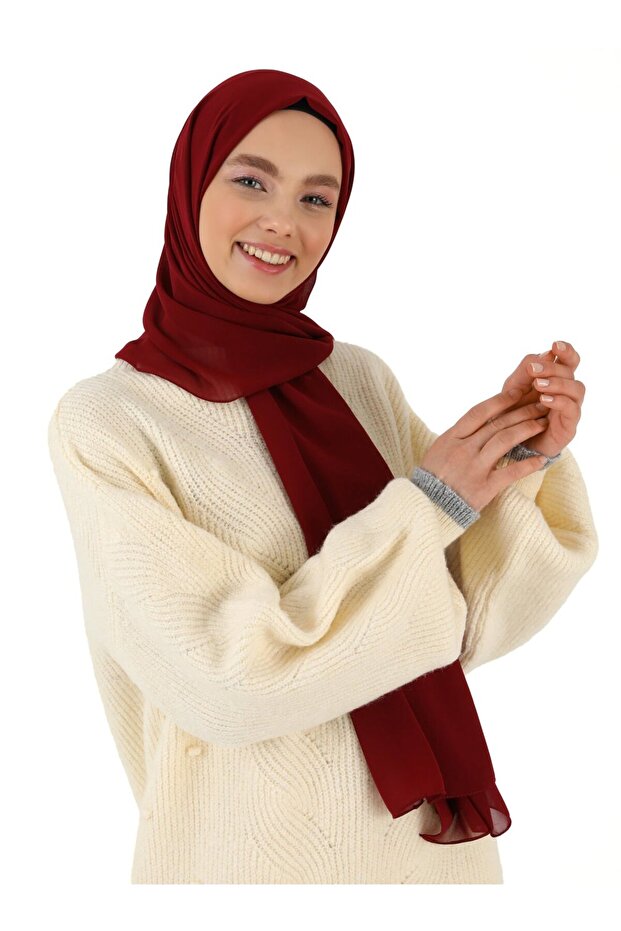 Chiffon Shawl - Claret Red -