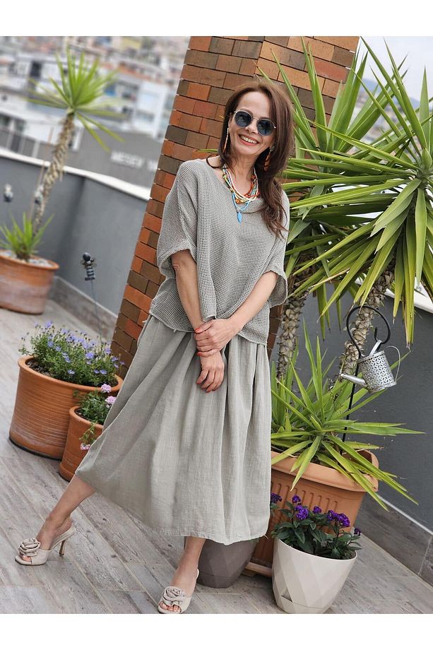 FELİX13453 Üstü File Detaylı İthal Vizon Cotton Elbise - 3