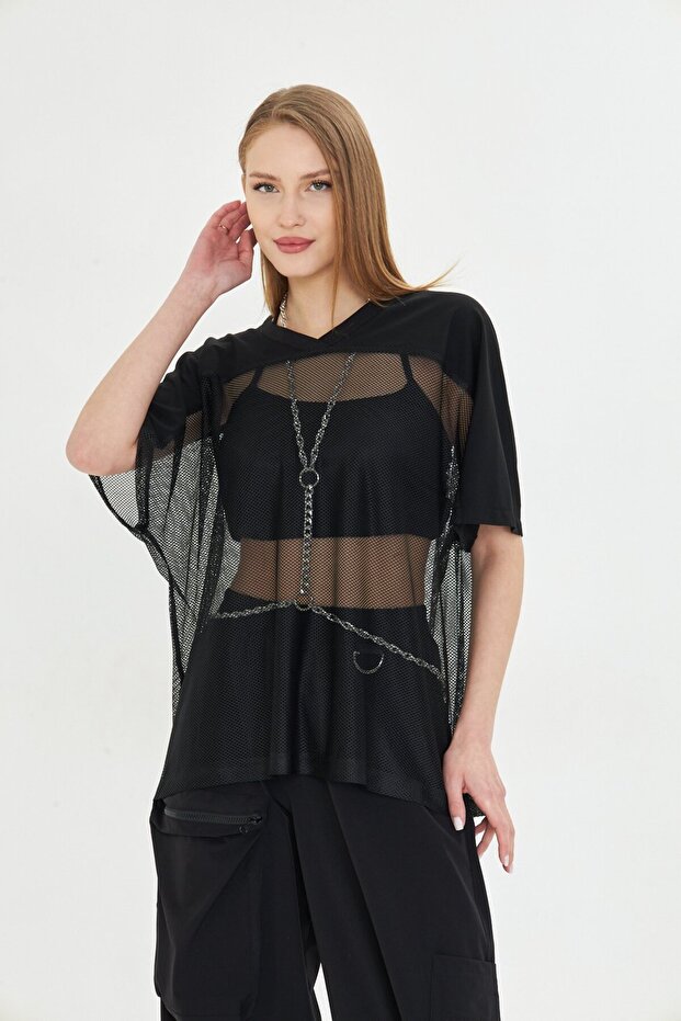 SİYAH FİLE BLUZ - 3