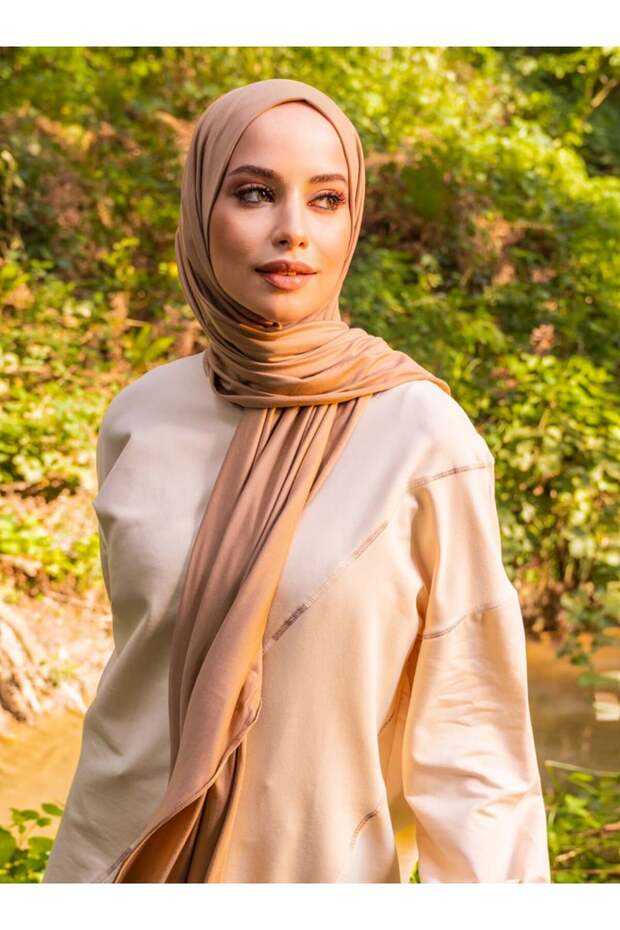Flexible Jersey Viscose Shawl - Dark Beige - Canvas