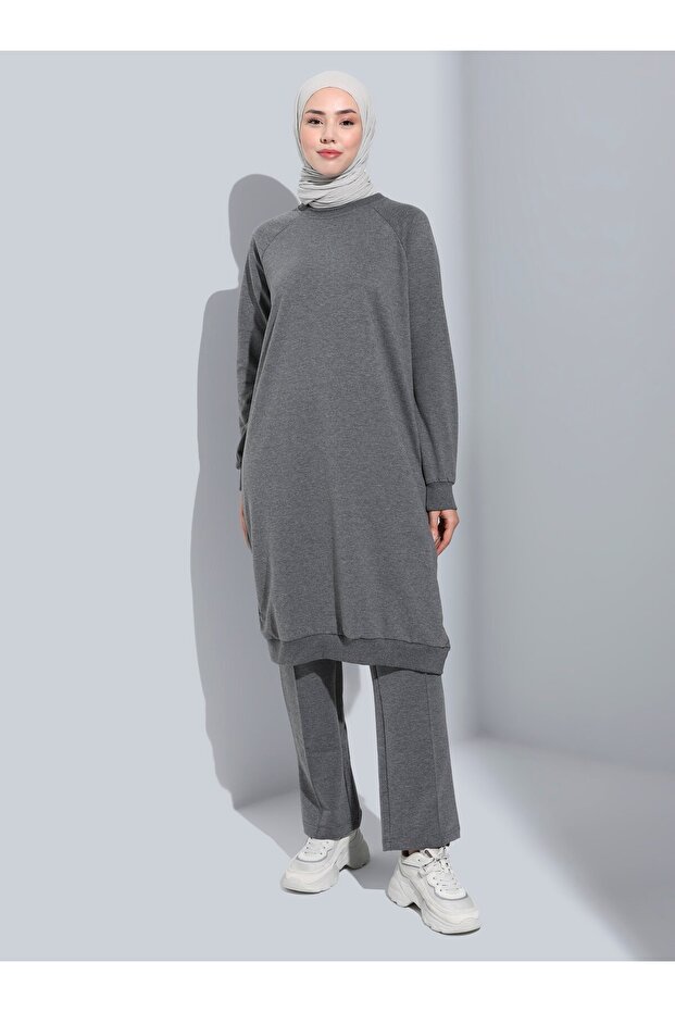 Double Comfortable Pattern Tracksuit Set - Anthracite - Benin - 1