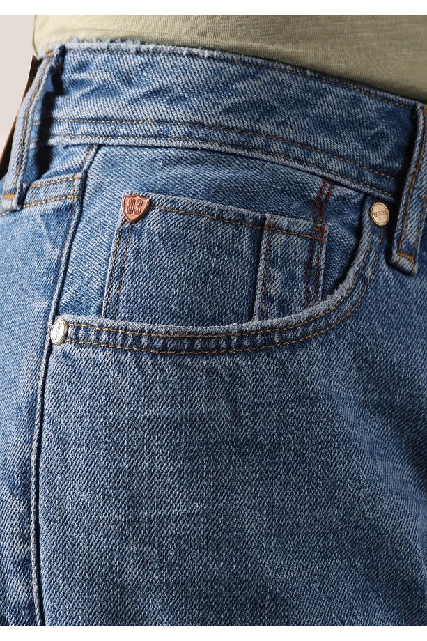 Regular Fit Orta Bel Düz Erkek Mavi Jean Şort - 6