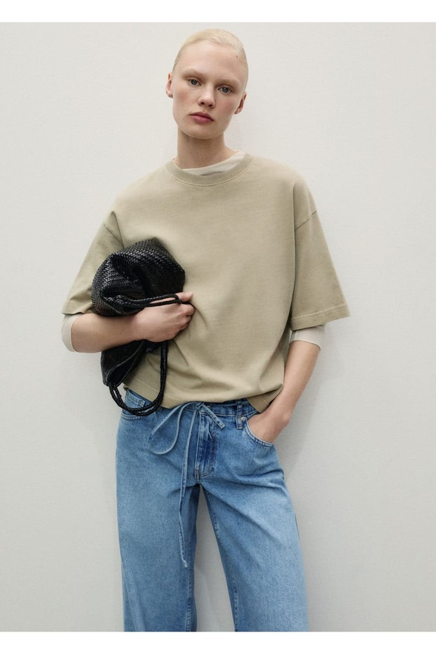 Düşük belli kemerli wideleg jean pantolon - 6