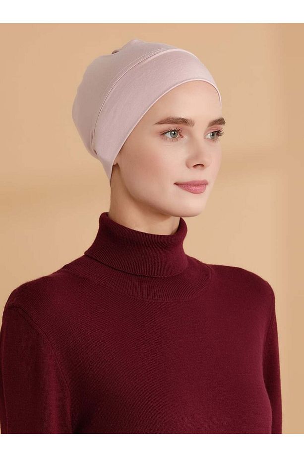 XL Düz Geçme Bone - Pudra - Tuva - 4