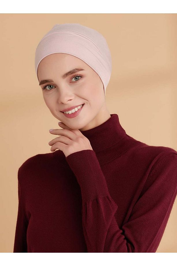 XL Düz Geçme Bone - Pudra - Tuva - 1