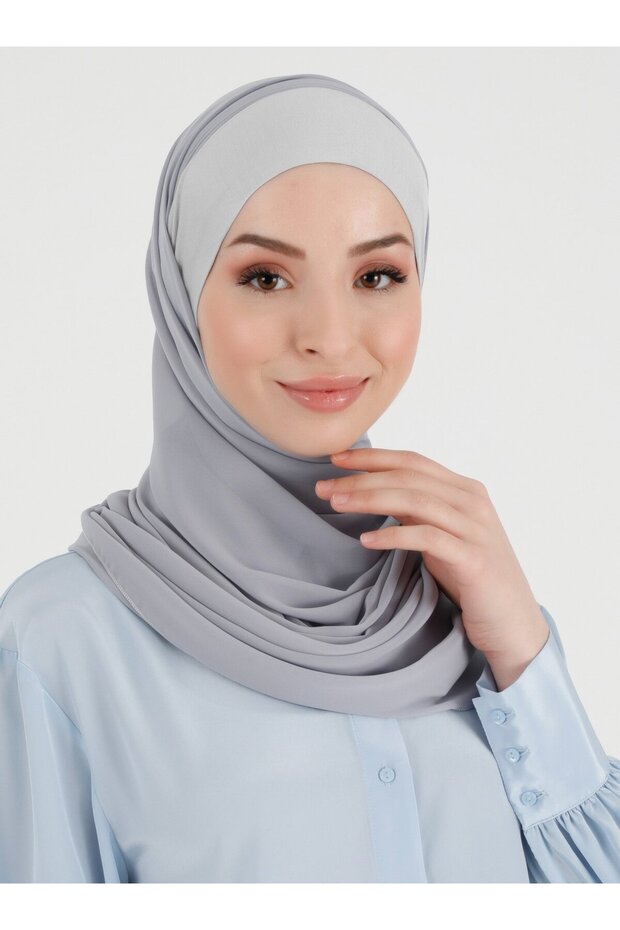 Boneli Plain Chiffon Shawl - Light Gray -